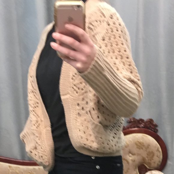 Dolman Batwing Sleeve Crochet & Knit Cardigan NWOT - Picture 4 of 16